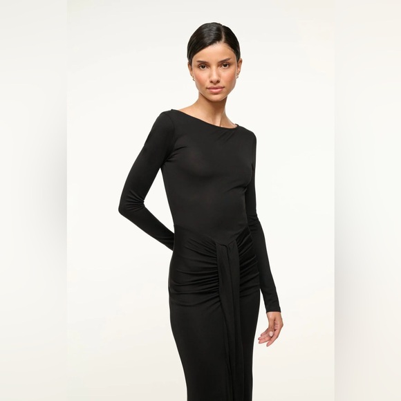 NEW STAUD Gres Dress, boat neck midi ruched waterfall heavy draped, Black Medium - Picture 5 of 13